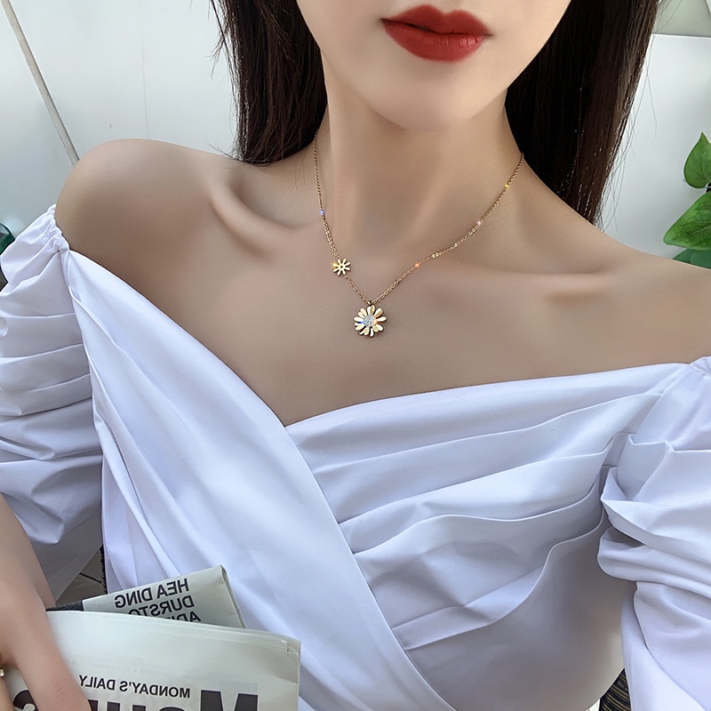 Dây chuyền nữ chất liệu titan không gỉ mặt hình hoa cúc nhí xinh xắn dễ thương phong cách hàn quốc ngọt ngào