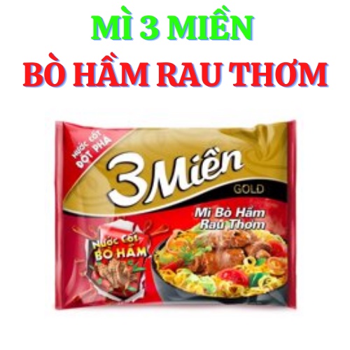 Thùng 30 gói mì 3 Miền GOLD Nước Cốt Bò Hầm 75gr_tặng thêm 2 gói mì gold chua cay