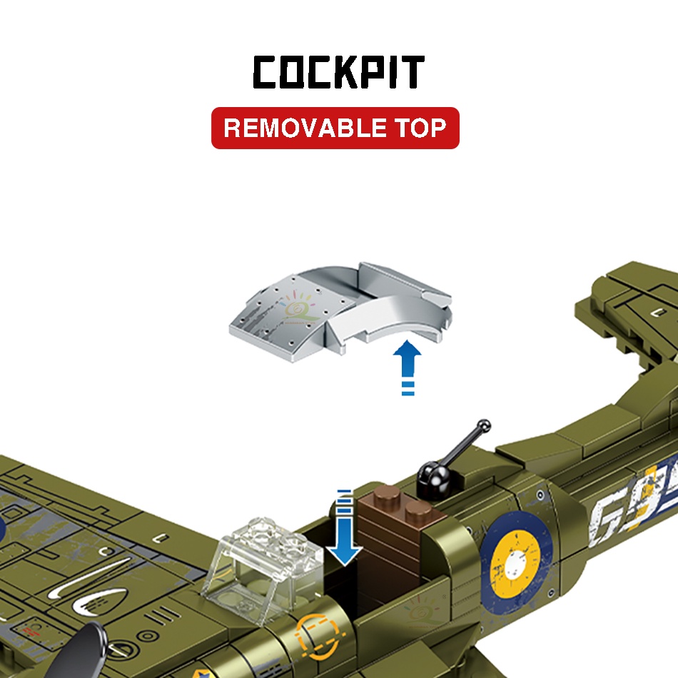 Tương thích Quân sự Thế chiến 2 Anh Spitfire Máy bay chiến đấu Khối Tự làm Máy bay Mô hình Quân đội Xây dựng Gạch Đồ chơi cho Bé trai