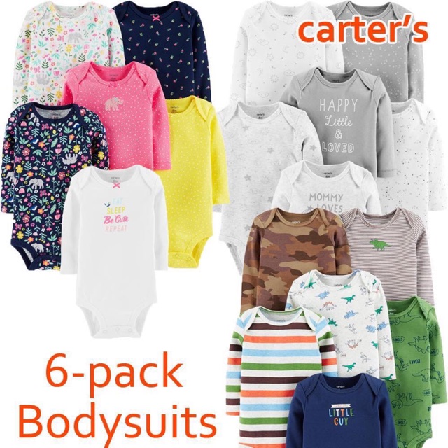 Set 5 bodysuit hãng Carter's xuất dư loại dài tay mẫu ngẫu nhiên cho bé trai bé gái từ sơ sinh đến 24 tháng