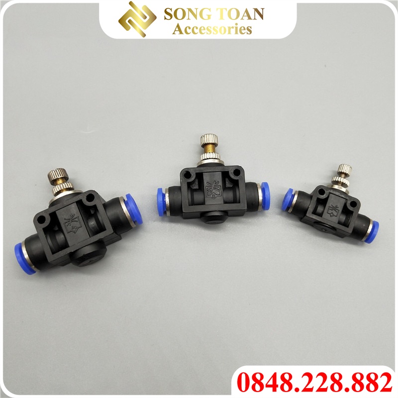 Van Tiết Lưu 2 Đầu Nối Nhanh 1 Chạm & PSA - Cắm Đường Kính Ngoài Ống Phun Sương & Dây Hơi PU Khí Nén 6 8 10 12 mm