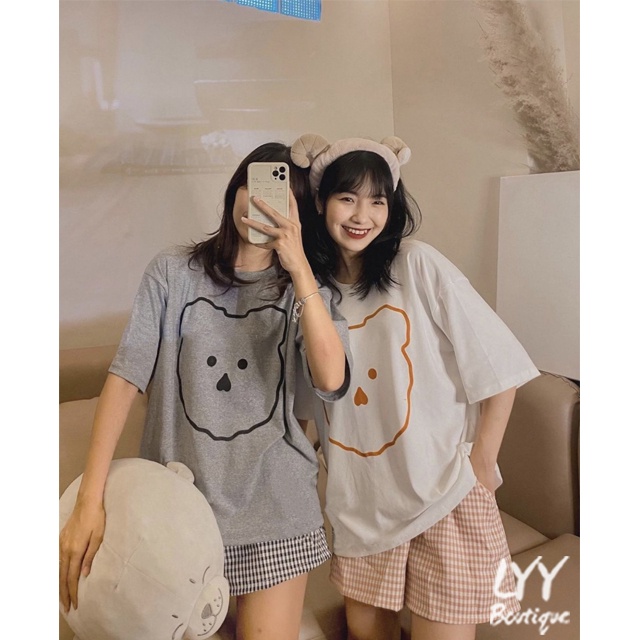 Set đồ nữ áo phông GẤU Hàn Quốc kèm quần short kẻ caro cute chất đẹp  Quảng Châu LYY BOUTIQUE