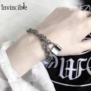 Trendy Punk Hip-hop Lock Shape Pendant Rock Bracelet/ Vintage Silver Color Stainless Metal Adjustable Bracelet