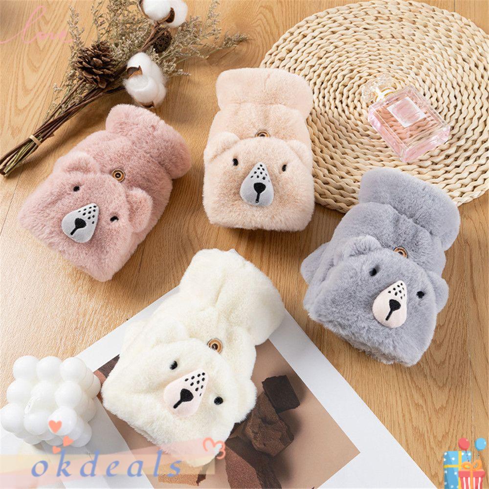 Găng Tay Không Ngón Phối Lông Dày Dặn Ấm Áp Dễ Thương