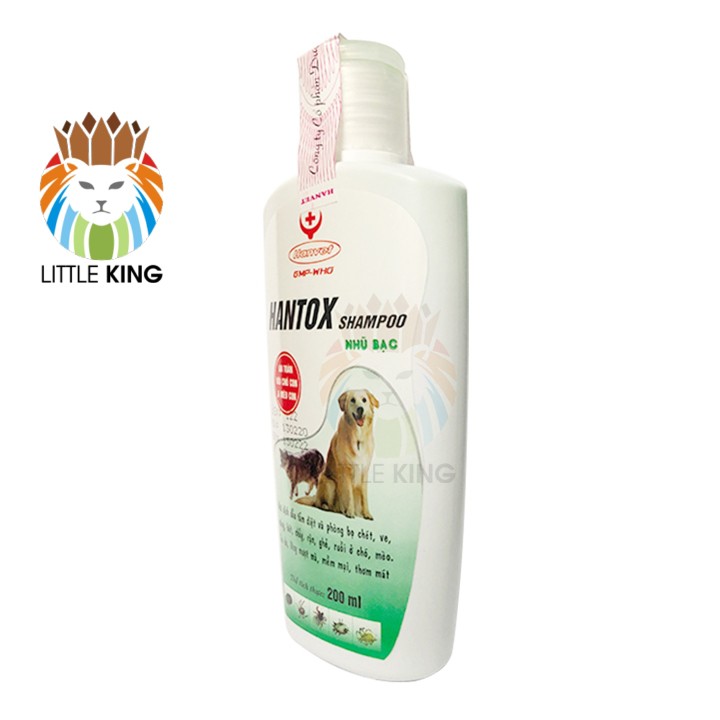 Sữa tắm Hantox Shampoo Xanh Nhũ Bạc 200ml Sữa tắm trị ve rận bọ chét an toàn với chó con và mèo con Little King pet shop