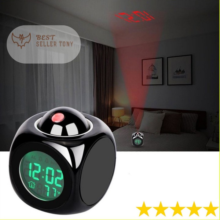 Đồng hồ báo thức 3D đèn LED chiếu trần xem giờ chuẩn Châu Âu thời thượng