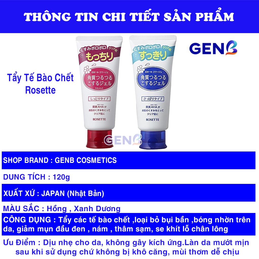 Tẩy Tế Bào Chết Da Mặt Rosette Peeling Gel NHẬT 120g Hồng Xanh - Gel Tẩy Da Chết Mặt Rosette CHÍNH HÃNG GENB