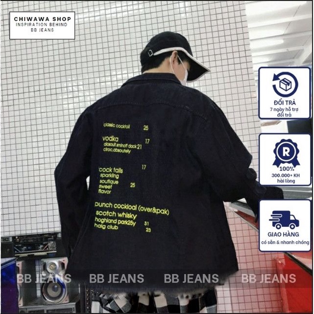 Áo Khoác Jeans Unisex Đen In Form Rộng - Bức Thư Tình Yêu Thương -  size M L và XL