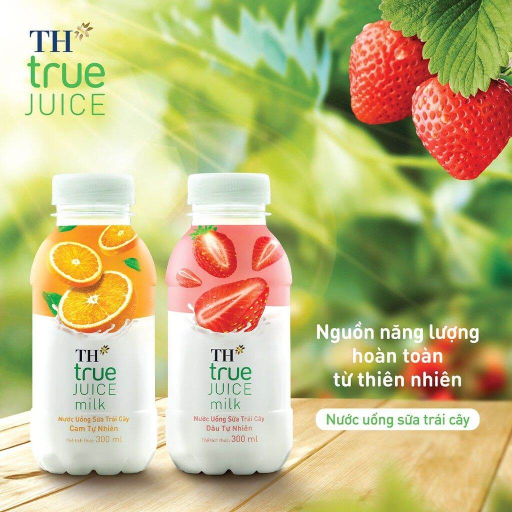 1 Chai nước uống trái cây Dâu/Cam/Gạo Lức sữa tự nhiên TH True Juice Milk 300ml