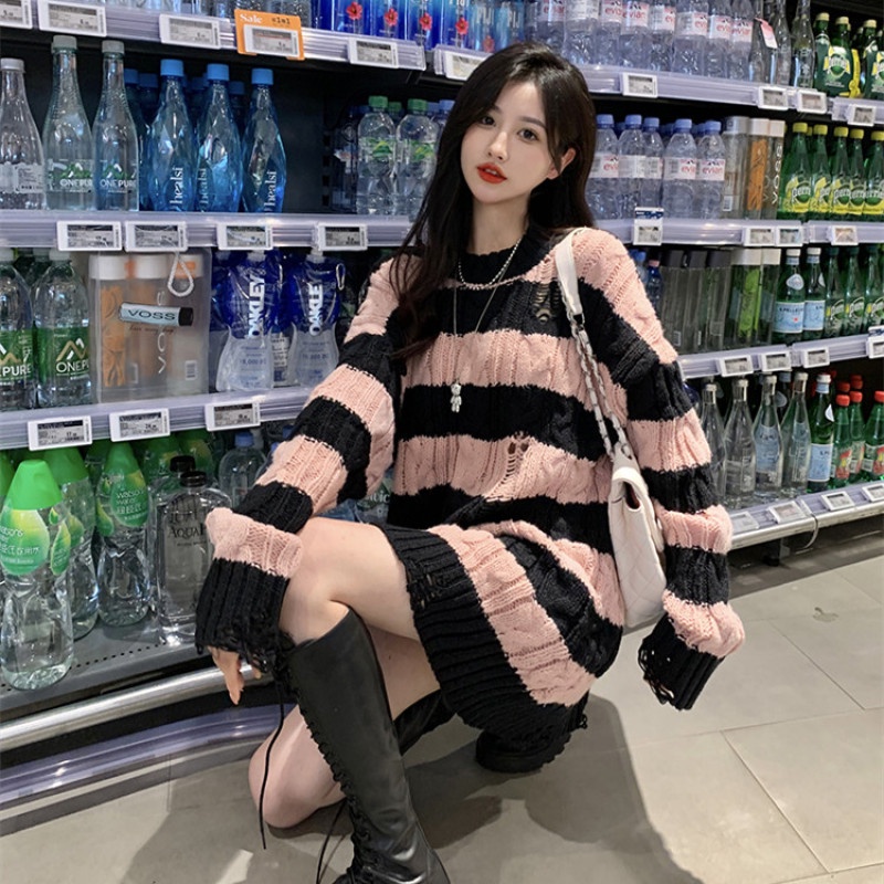 Áo Len Tay Dài Họa Tiết Kẻ Sọc Thời Trang Mùa Thu Dễ Phối Đồ Cho Nữ