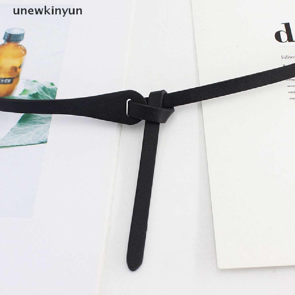 Thắt lưng da bản nhỏ màu trơn thiết kế nút thắt nơ thời trang mới xinh xắn