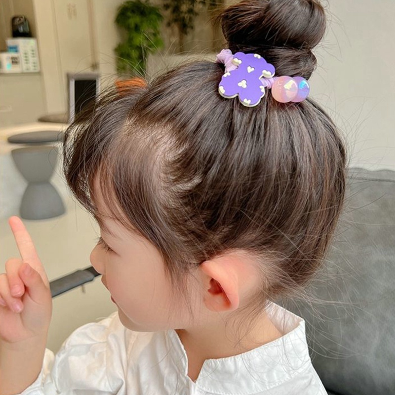 Dây Cột Tóc Cao Su Co Giãn Hình Gấu Hoạt Hình Màu Tím Đáng Yêu Cho Nữ