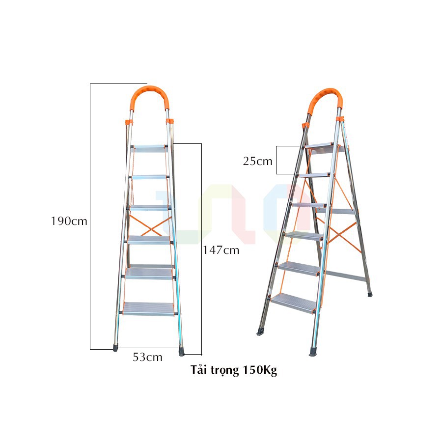 [Follow Giảm 98k] Thang Nhôm Ghế Tay Vịn Khung Inox Takiyaya 3-7 Bậc Bản Nhôm To Chống Trượt Chịu Lực 150kg Chuẩn EN131