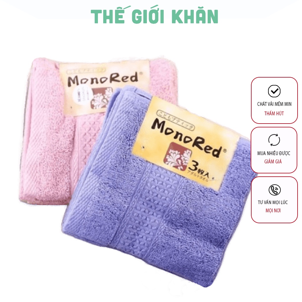 [SIÊU RẺ] Set 3 khăn mặt Monored xuất Nhật cotton cao cấp mềm mịn 34x34 cm