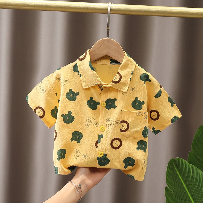 Áo Sơ Mi Ngắn Tay In Hoạt Hình Máy Xúc Kiểu Hàn Quốc Thời Trang Mùa Hè Cho Bé Trai