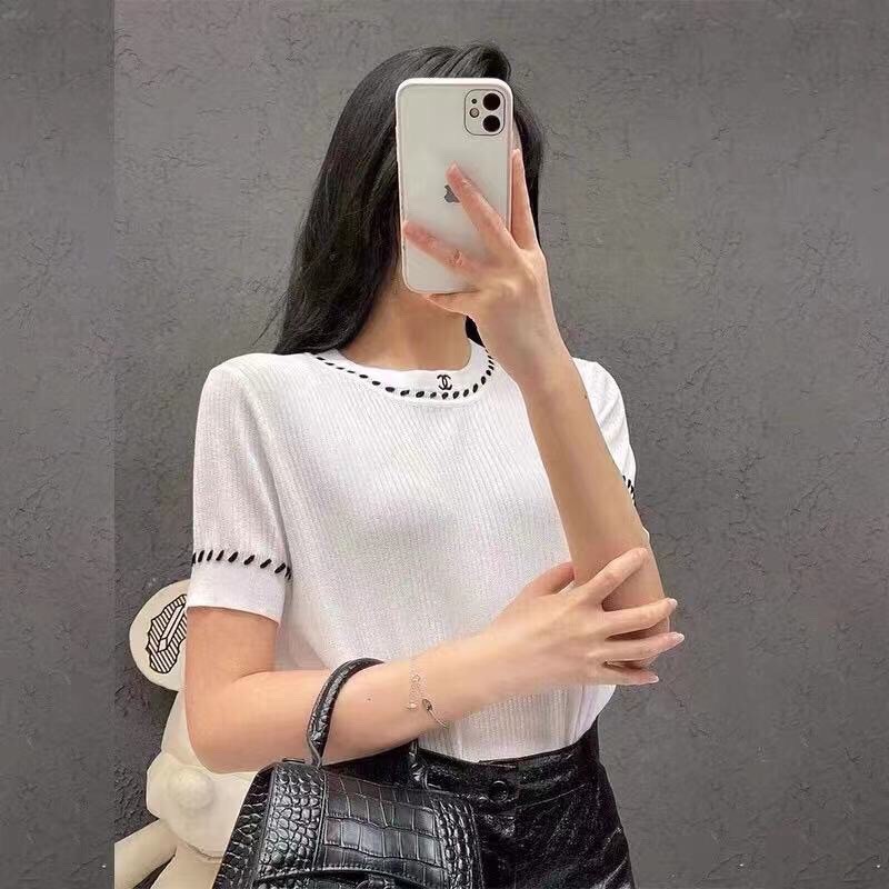 áo phông ngắn tay nữ vải len mềm co giãn dáng ôm 𝘾𝙝𝙖𝙣𝙚𝙡 CN 𝘾𝙝𝙖𝙣𝙚𝙡