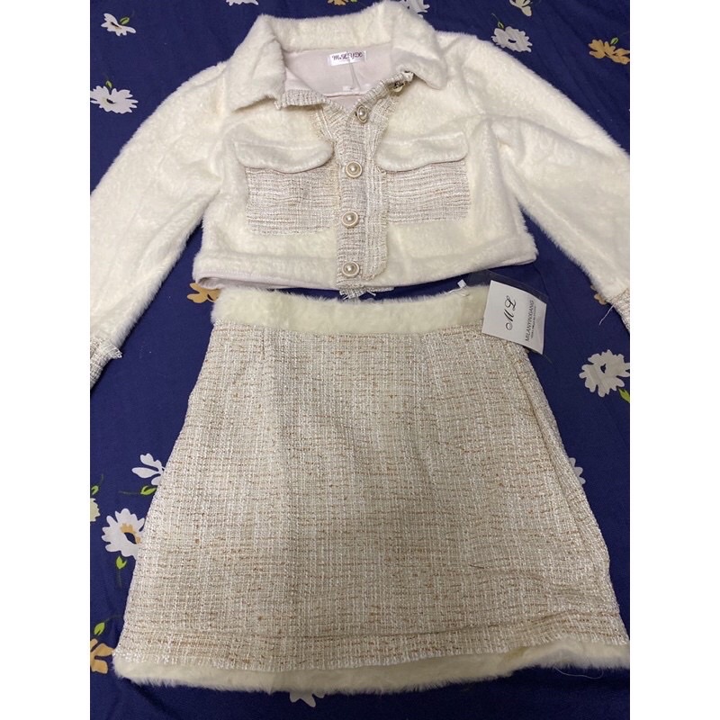 Áo khoác lông phối dạ tweed hàng qc