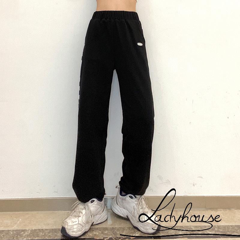 Quần Dài Lưng Cao Dáng Rộng Họa Tiết Sọc Caro Màu Đen Thời Trang Cho Nữ