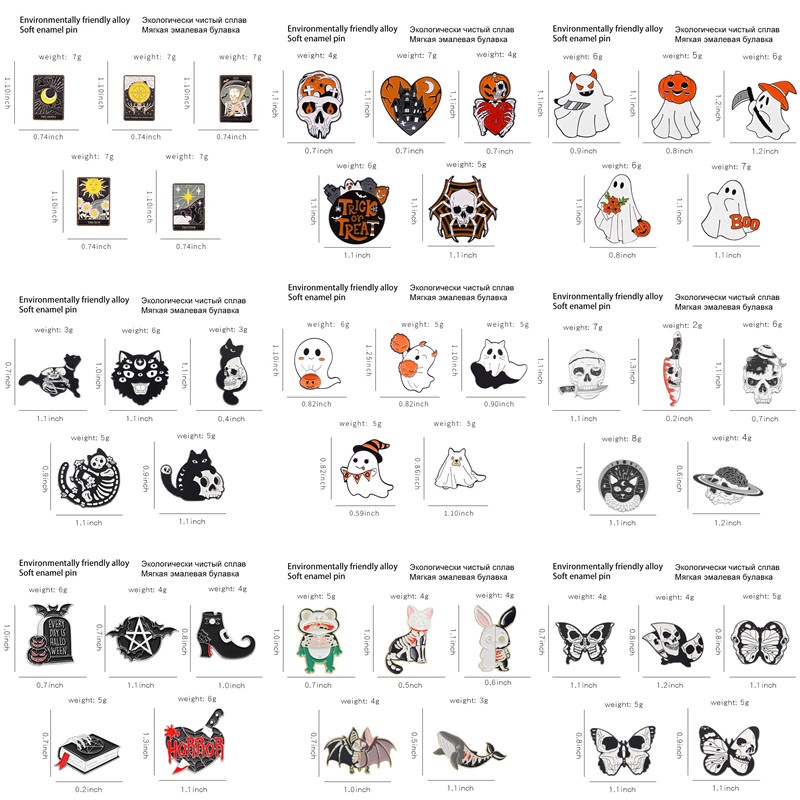 Bộ 5 huy hiệu cài áo QIHE JEWELRY hình đầu lâu phong cách Halloween độc đáo