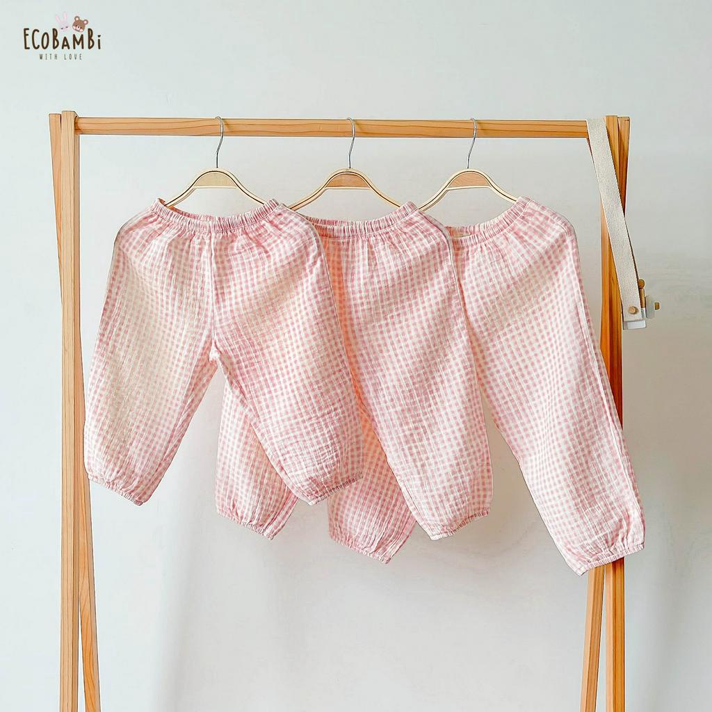 Quần bom caro xô Muslin chống muỗi ECOBAMBI