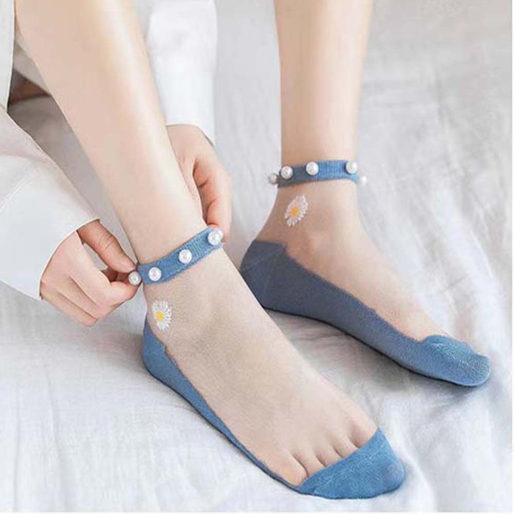 Vớ lưới đính ngọc trai dài tới cổ chân trong suốt siêu mỏng thoáng khí cho nữ USNOW