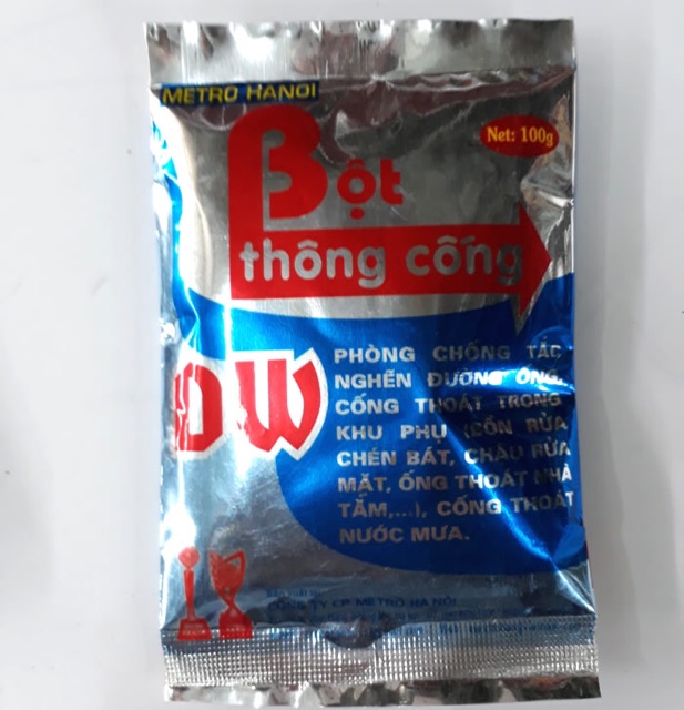Bột thông tắc cống cực mạnh DW (gói 100g), thông bồn cầu, bồn rửa bát, cống thoát nước...