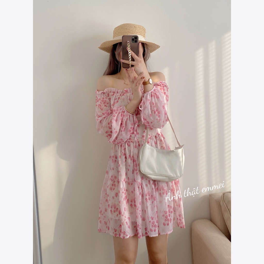 Đầm hoa nhí trễ vai, váy hoa nhí cúp ngực Emmei v131