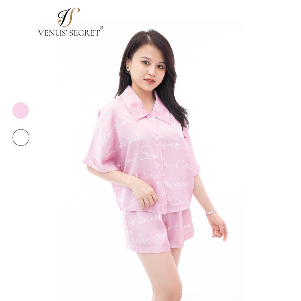 Bộ đồ ngủ nữ kiểu short lụa cao cấp ngắn tay in chữ VENUSSECRET | BigBuy360 - bigbuy360.vn