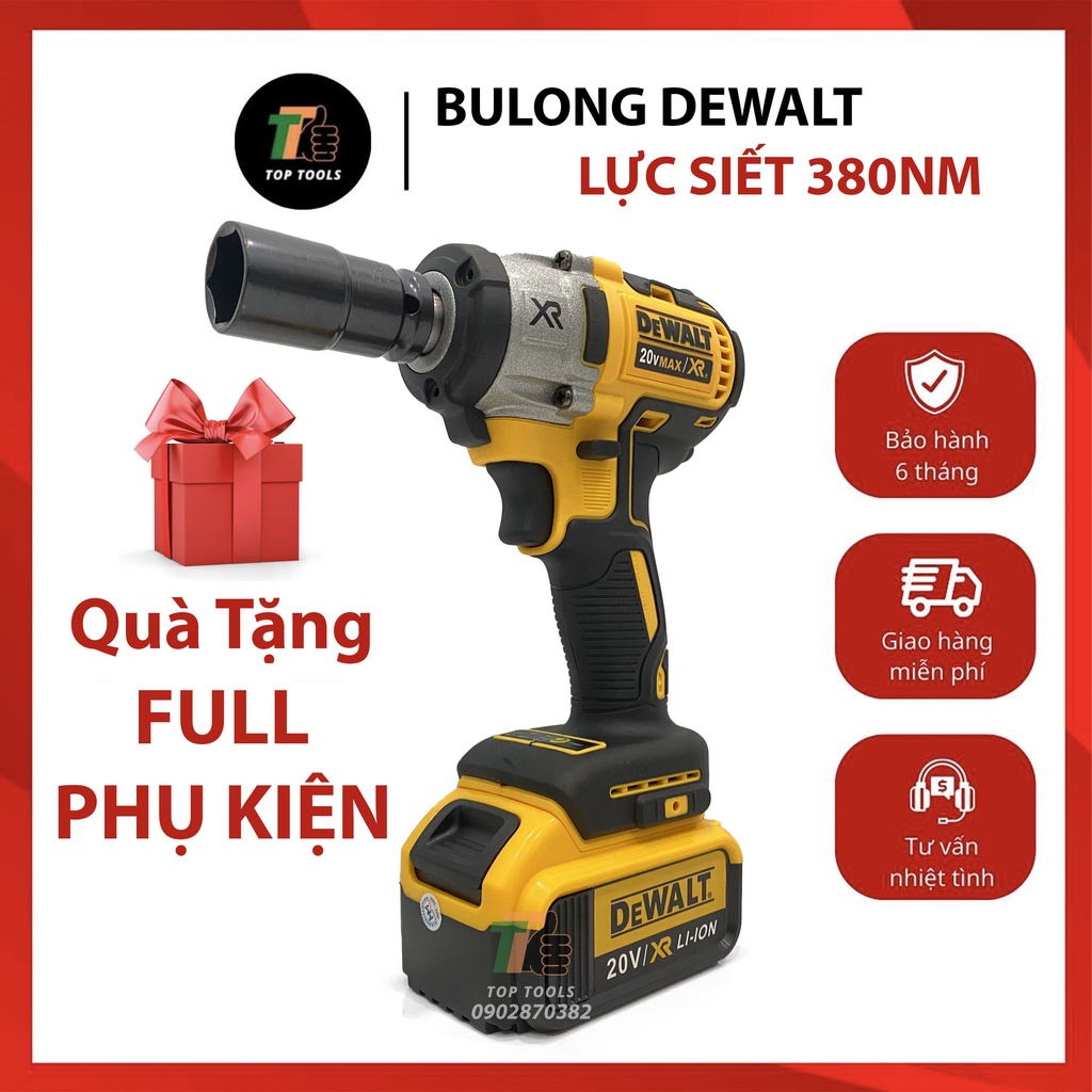 Máy Siết Bulong Dewalt, máy bắn bulong, Pin 10Cell, Đầu 2 trong 1, Động cơ không chổi than
