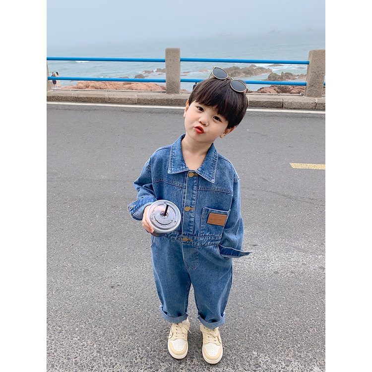 [Babycat] Hàng Có Sẵn Áo Liền Quần Denim Mỏng Phong Cách Hàn Quốc Nhật Bản Nhật Bản Mùa Xuân Thu Hợp Thời Trang Cho Bé Trai Mặc Ngoài Trời
