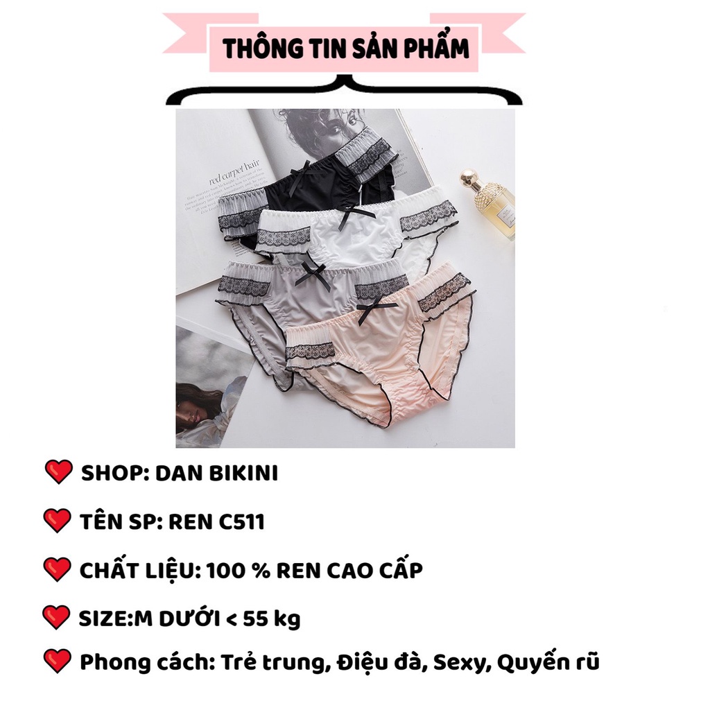 Quần Lót Nữ-Quần Lót Ren đáy su viền ren thiết kế chun co giãn đính nơ xinh xắn MÃ C511