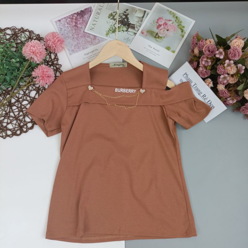 Áo thun Nữ Kiểu hở vai Ôm Body - Áo Kiểu Nữ ngắn Tay TRỄ VAI  Chất zip Siêu đẹpAT61 - phamtrangredep shop