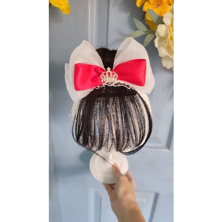 Băng đô tóc giả nơ voan kèm vương miệng cho bé