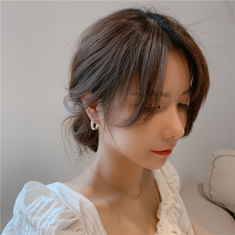 Khuyên Tai Hình Bán Nguyệt Chữ C Đính Đá opal Lấp Lánh Phong Cách Hàn Quốc