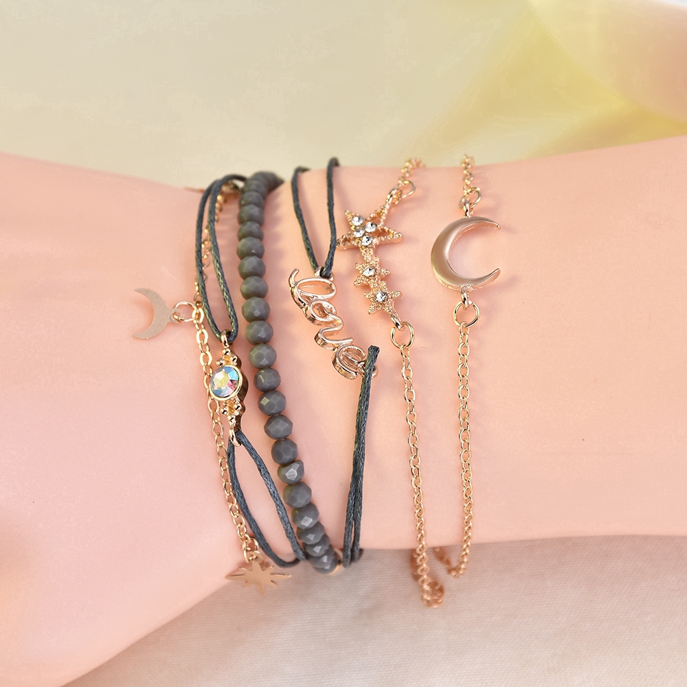 Set 6 vòng đeo tay phối mặt hình đa dạng phong cách cổ điển thời trang cho nữ