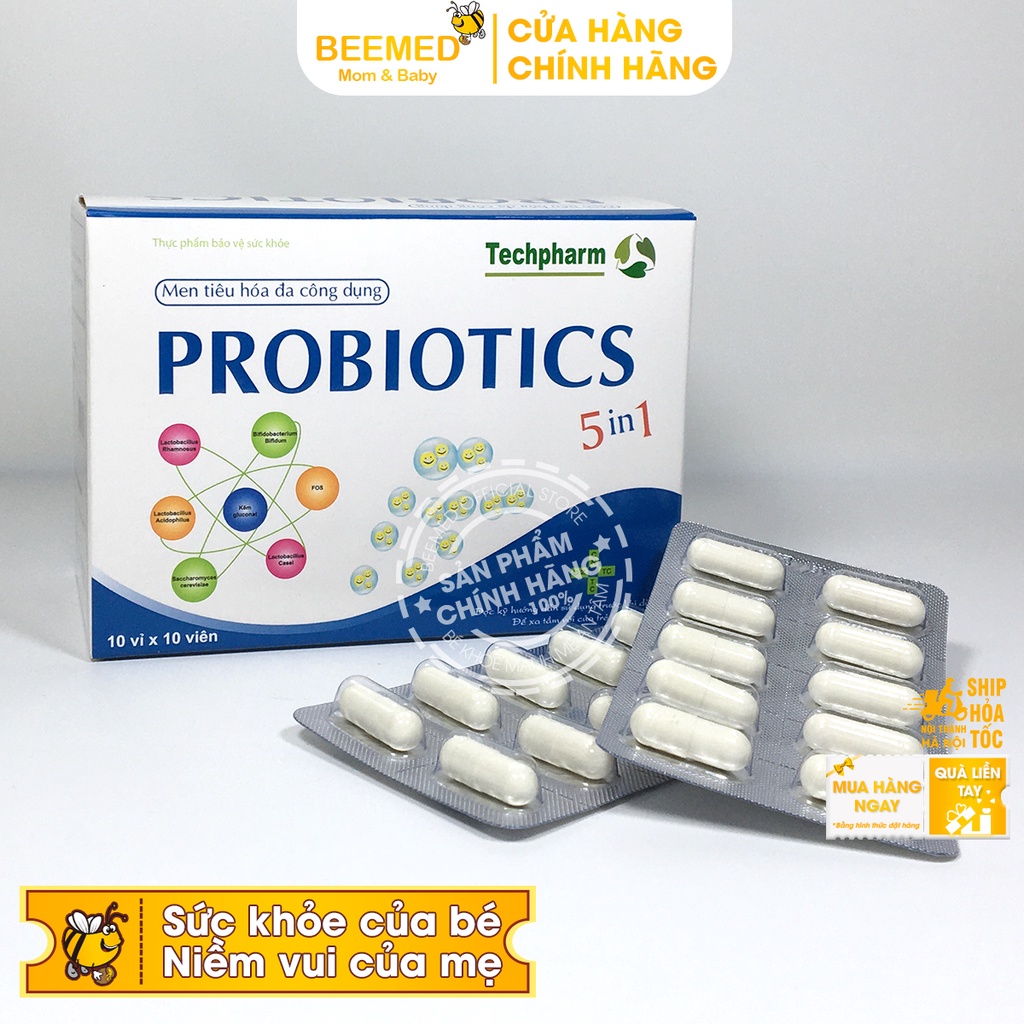 Probiotics hộp 100 viên Men tiêu hóa, chứa vi sinh lợi khuẩn và kẽm, hỗ trợ giảm rối loạn tiêu hóa, giảm táo bón