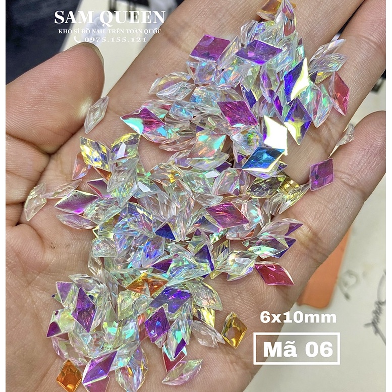 Sét đá khối pha lê chân bằng 100viên cực sáng trang trí móng.