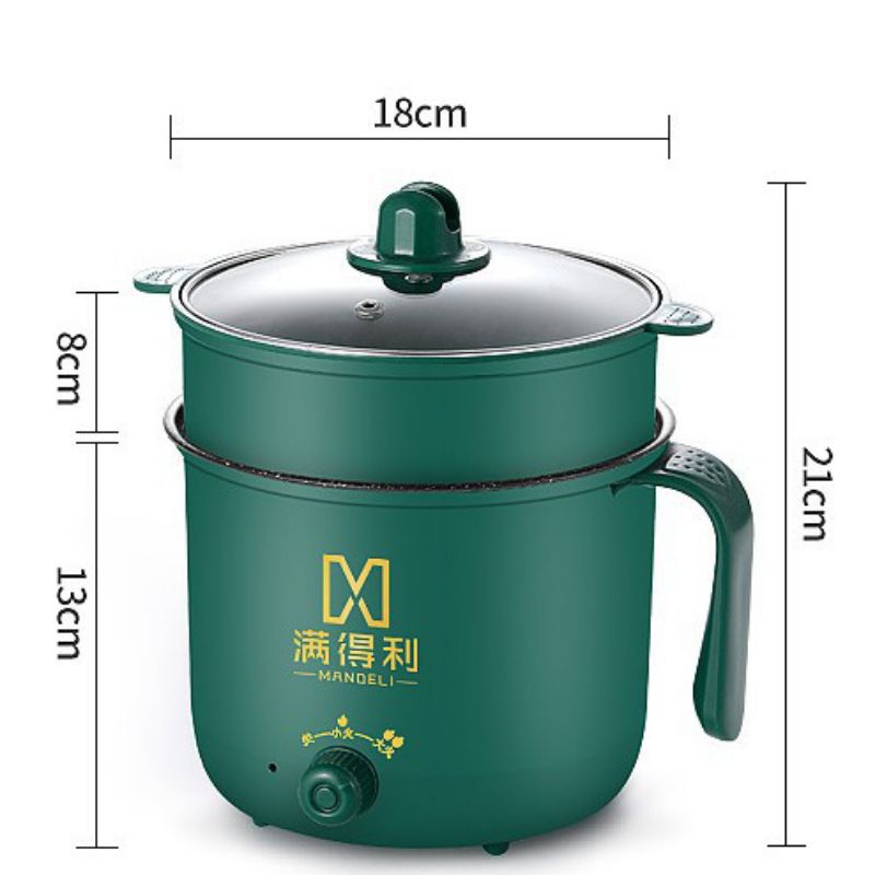 Nồi nấu mini đa năng 1,8 lít chống dính, nấu mì,cơm,hấp tiện lợi