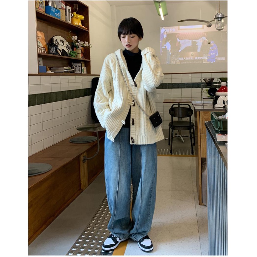 [Spot] Áo Khoác cardigan Dệt Kim Dày Dáng Rộng Cài Nút Sừng Thời Trang Thu Đông Phong Cách Hàn Quốc Cổ Điển