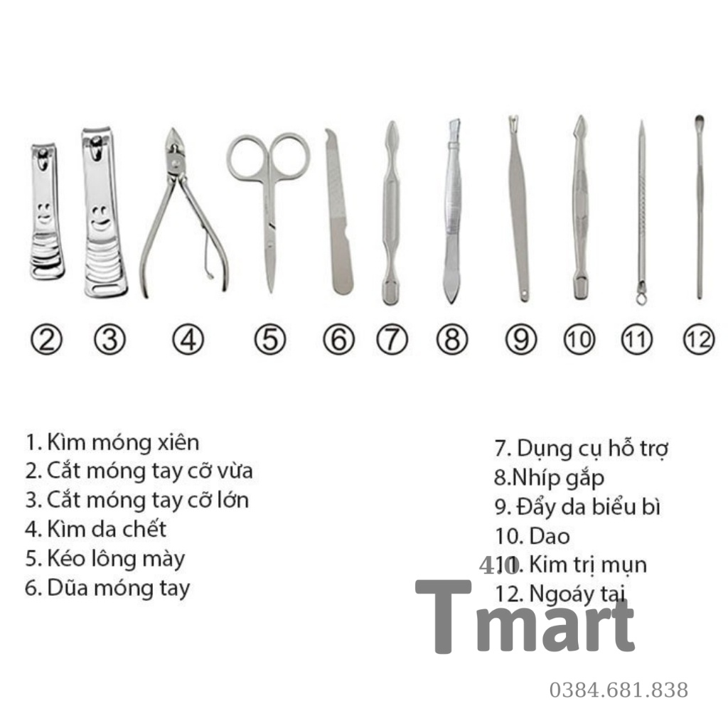 Bộ dụng cụ chăm sóc cắt móng, làm nails 12 món đa năng - Tmart4.0
