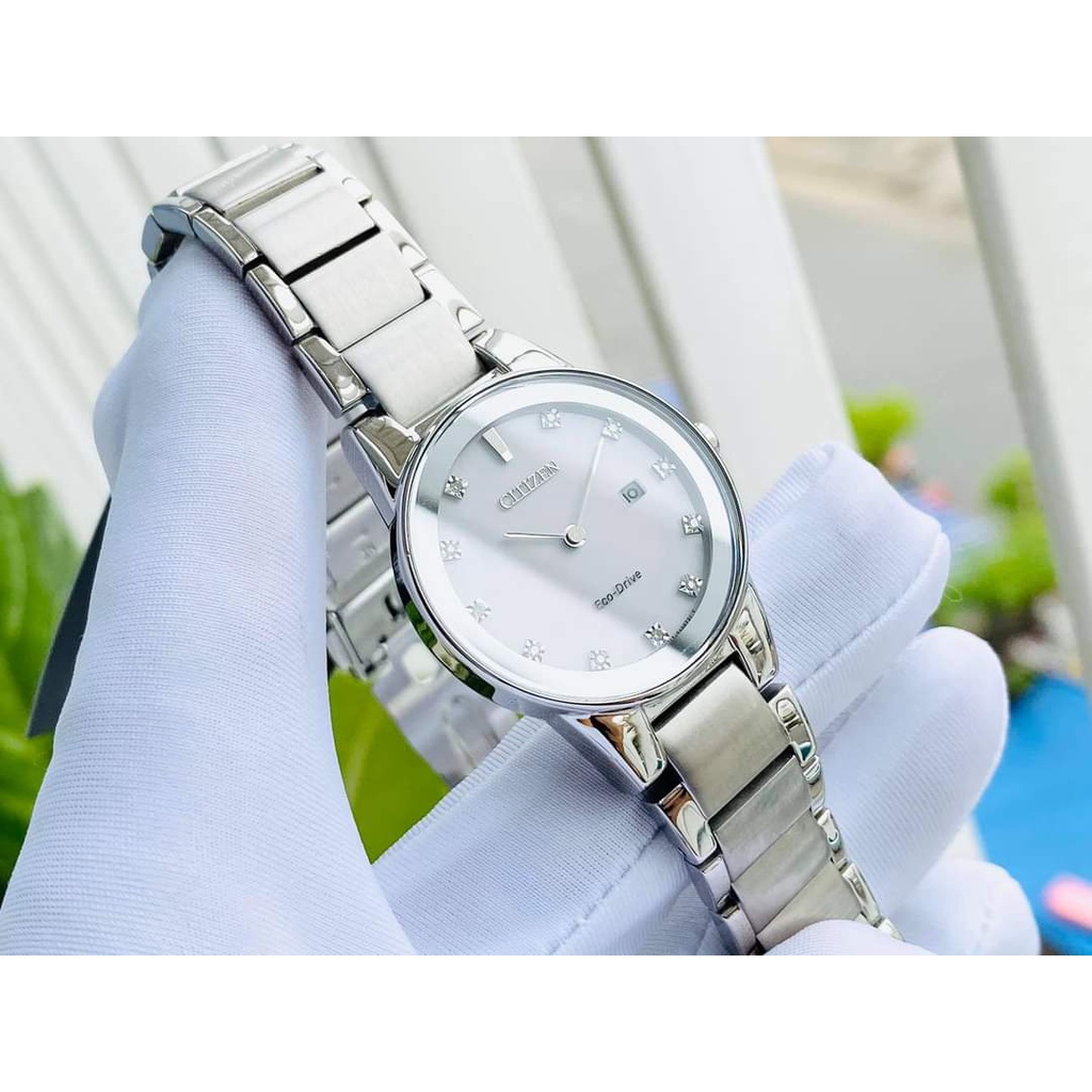 Đồng hồ nữ chính hãng Citien Eco Drive Nữ : GA1050-51B - Máy quartz pin năng lượng ánh sáng - Kính Cứng