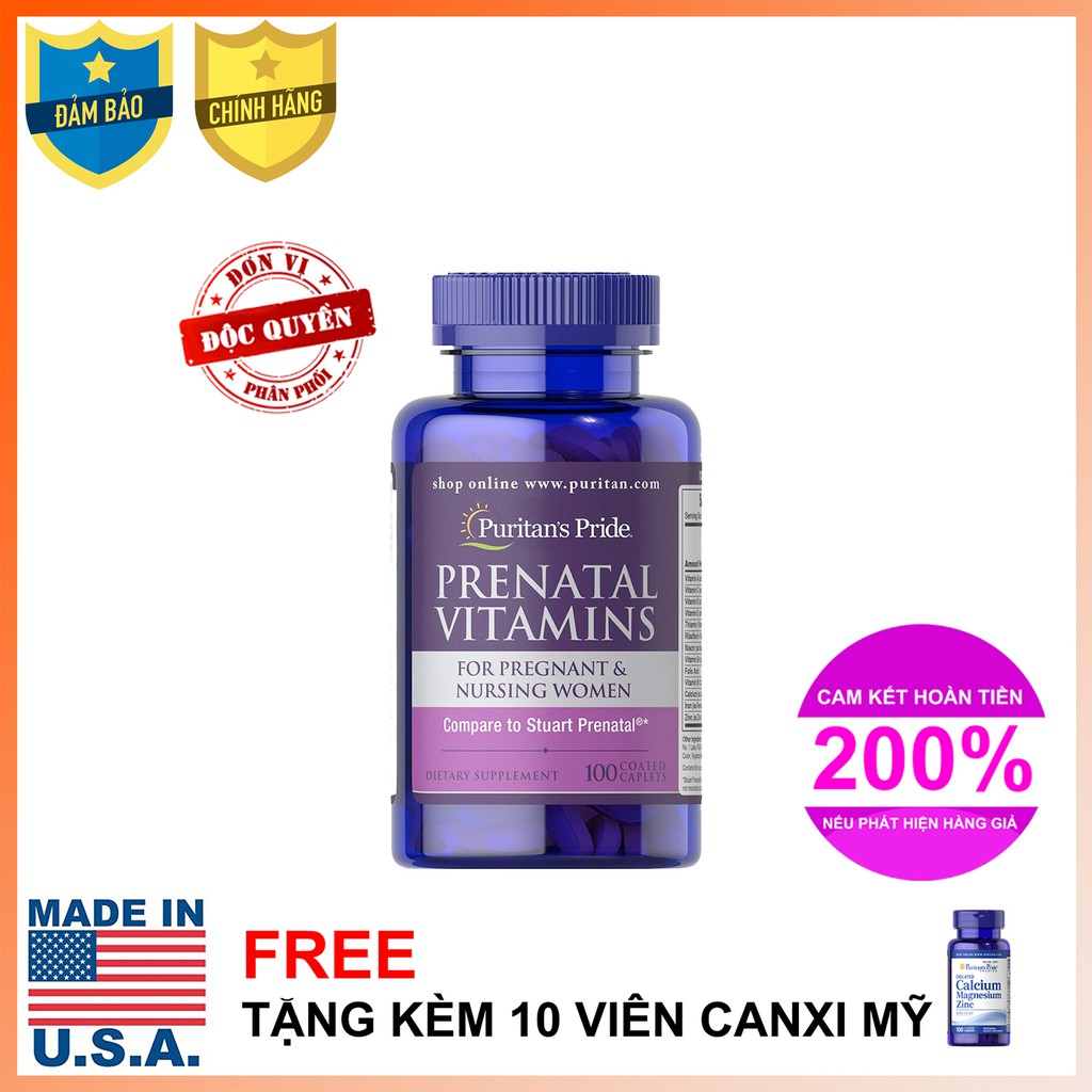 Dinh dưỡng cho phụ nữ mang thai và sau sinh 1 viên/ngày Puritans Vitamin tổng hợp Prenatal Vitamins