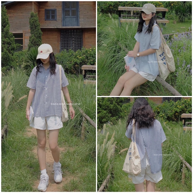 [GIÁ RẺ] SET SƠMI SỌC + SHORT TRẮNG | BigBuy360 - bigbuy360.vn