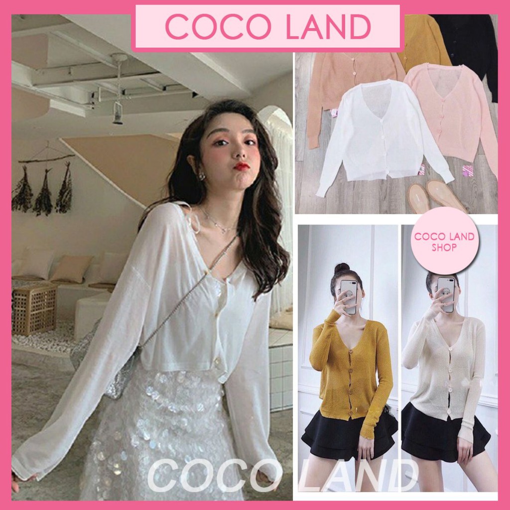 Áo cardigan ngắn cổ chữ V màu sắc trẻ trung thời Áo khoác cadigan mỏng cài cúc cổ v nhiều màu-Áo Cardigan TRƠN NHIỀU MÀU