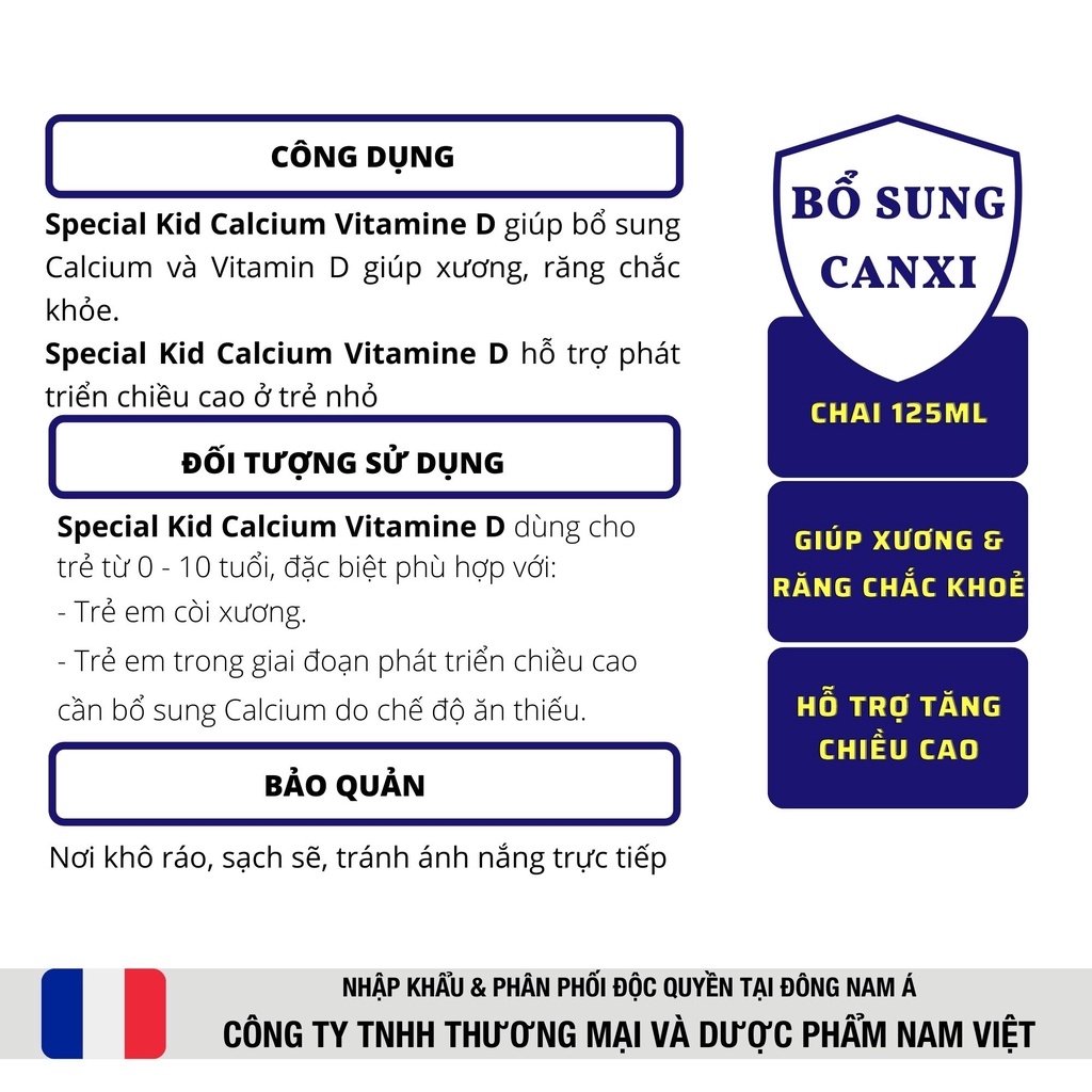 Siro hỗ trợ tăng chiều cao, bổ sung Canxi và Vitamin D - Special Kid Calcium Vitamine D - 125ml [Eric Favre - Pháp]