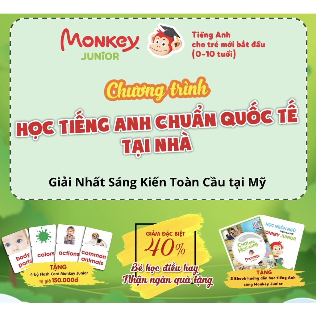 Toàn quốc [E-voucher]  Mã 48 tháng học tiếng Anh tại phần mềm Monkey Junior và kèm quà tặng