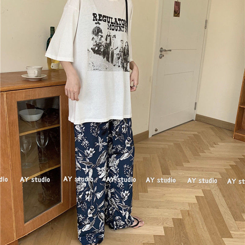 Unique Quần ống rộng retro hoa ulzzang Unisex Quần loang màu ống rộng vải dày dặn