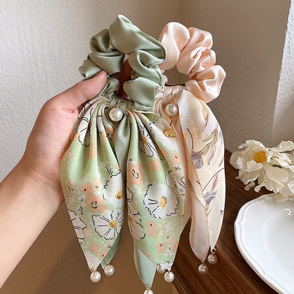 Dây Buộc Tóc Cao Su Bản Lớn In Họa Tiết Hoa Đính Ngọc Trai Sang Trọng Thời Trang Cho Nữ 2022