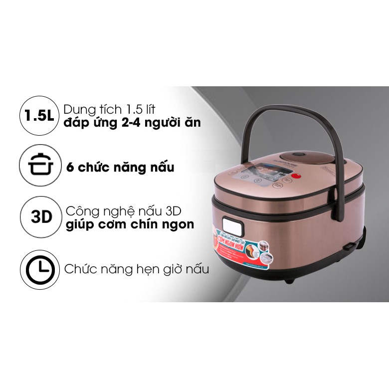 Nồi cơm điện tử Sunhouse mama 1.5 lít SHD8915 -Hàng trưng bày, Chất liệu lòng nồi:Hợp kim nhôm phủ chống dính