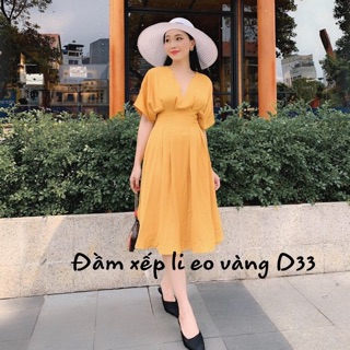 Bigsize Đầm xếp li eo vàng D33